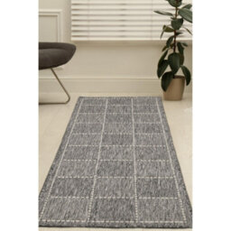 Melrose County Flatweave Grey Steel Check Design Indoor Non-Slip Medium Area Runner Rugs 060/180Cm - thumbnail 1