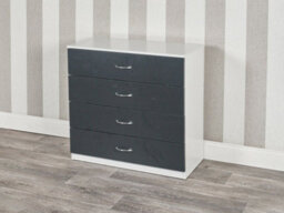 Urbnliving Height 73Cm 4 Drawer Wooden Bedroom Chest Cabinet White Carcass And Black Drawers Modern Wide Storage Cupboard Closet - thumbnail 1
