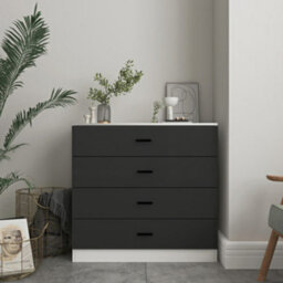 Urbnliving Height 73Cm 4 Drawer Wooden Bedroom Chest Cabinet White Carcass And Black Drawers Modern Wide Storage Cupboard Closet - thumbnail 2