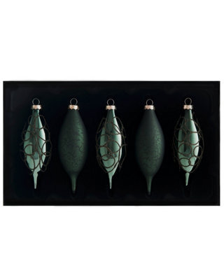 WeRChristmas Sage Green Glass Christmas Baubles, 5 Pack, 15 Cm - image 1