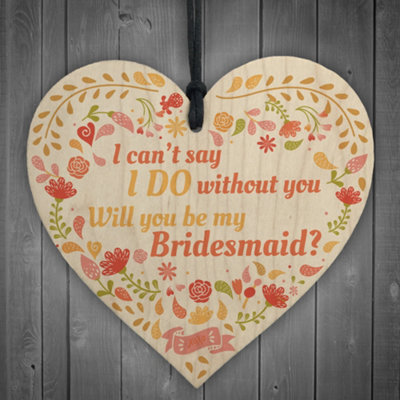 Red Ocean Bridesmaid I Can't Say I Do Wooden Hanging Heart Wedding Invites Brides Gifts Plaque Keepsake - image 1
