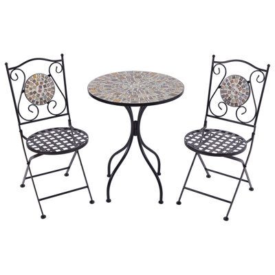 Wyld And Coco Gardenia Mosaic Bistro Set - Black Metal Square Table 60 X 60 Cm With 2 Folding Chairs - image 1