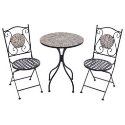 Wyld And Coco Gardenia Mosaic Bistro Set - Black Metal Square Table 60 X 60 Cm With 2 Folding Chairs - thumbnail 1