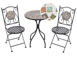 Wyld And Coco Gardenia Mosaic Bistro Set - Black Metal Square Table 60 X 60 Cm With 2 Folding Chairs - thumbnail 3