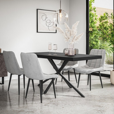 More4Homes Donni Dining Table And Chairs -  Black Table Top W Black Legs + Nova Velvet Dining Chair Set Of 4 (Grey)