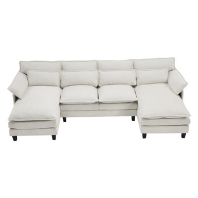 Darphe Modern U-Shaped Chenille Sectional Sofa With Deep Seats And Lumbar Cushions, White - image 1