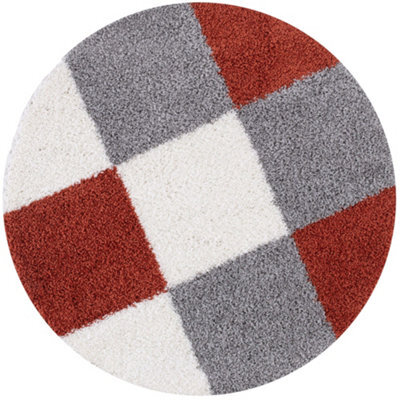 The Rugs Terra Grey And Ivory Soft Checkerboard Design Fluffy Shaggy Rugs And Runners High Pile Living Room Kitchen Hallway 381 - image 1
