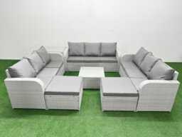 Fimous Pe Rattan Lounge Sofa Set 11 Seater Outdoor Garden Furniture Set Square Coffee Table 3 Seater Sofa 2 Footstools Side Table - thumbnail 1