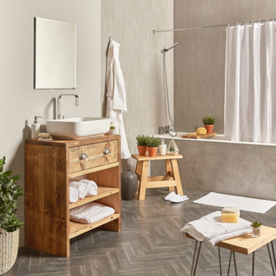 Off The Grain Solid Wood Bathroom Vanity Unit - Rustic Bathroom Cabinet (H) 85Cm X (L) 80Cm - image 1