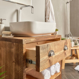 Off The Grain Solid Wood Bathroom Vanity Unit - Rustic Bathroom Cabinet  (H) 85Cm X (L) 80Cm - thumbnail 2
