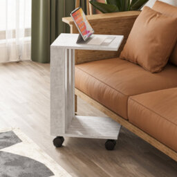 Decortie Edi Modern C-Shape Side End Table With Wheels 60Cm Multipurpose Ancient White Sofa Bed Living Room - thumbnail 3