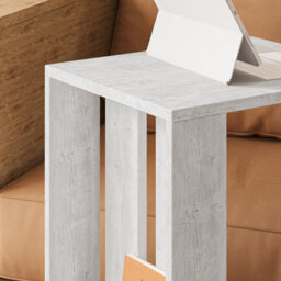 Decortie Edi Modern C-Shape Side End Table With Wheels 60Cm Multipurpose Ancient White Sofa Bed Living Room - thumbnail 4
