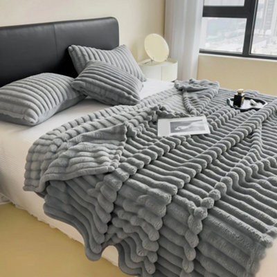 Living And Home Comfortable Soft Warm Fluffy Striped Throw Blanket 200Cm W X 180Cm D - image 1