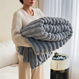 Living And Home Comfortable Soft Warm Fluffy Striped Throw Blanket 200Cm W X 180Cm D - thumbnail 5