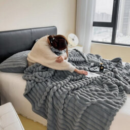 Living And Home Comfortable Soft Warm Fluffy Striped Throw Blanket 200Cm W X 180Cm D - thumbnail 2