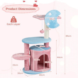 Costway 85 Cm Aesthetic Cat Tree For Indoor Cats Pink Blue Kitten Tower With Sisal Scratching Post - thumbnail 2