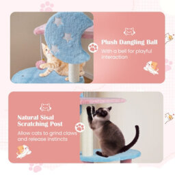 Costway 85 Cm Aesthetic Cat Tree For Indoor Cats Pink Blue Kitten Tower With Sisal Scratching Post - thumbnail 6