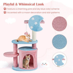 Costway 85 Cm Aesthetic Cat Tree For Indoor Cats Pink Blue Kitten Tower With Sisal Scratching Post - thumbnail 8