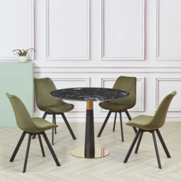 1001 100Cm Pantheon Black Marble Round Dining Table With Gold Black Leg - Bistro/ Restaurant/ Home Suitable For 4-6 People - thumbnail 2
