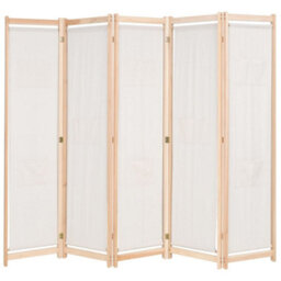 Berkfield 5-Panel Room Divider Cream 200X170X4 Cm Fabric - thumbnail 1