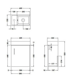 Balterley Freehay Contemporary Bathroom Wall Hung 1 Soft-Close Door Vanity Unit & Rectangular Basin, Charcoal Black, 405 mm - thumbnail 8