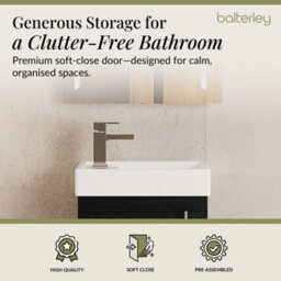 Balterley Freehay Contemporary Bathroom Wall Hung 1 Soft-Close Door Vanity Unit & Rectangular Basin, Charcoal Black, 405 mm - thumbnail 4