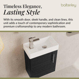 Balterley Freehay Contemporary Bathroom Wall Hung 1 Soft-Close Door Vanity Unit & Rectangular Basin, Charcoal Black, 405 mm - thumbnail 3
