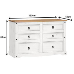 Mercers Furniture Corona White Low 3+3 Wide 6 Drawer Chest Sideboard Solid Pine With Mexican Styling - thumbnail 4