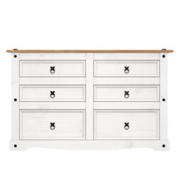 Mercers Furniture Corona White Low 3+3 Wide 6 Drawer Chest Sideboard Solid Pine With Mexican Styling - thumbnail 3