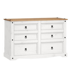 Mercers Furniture Corona White Low 3+3 Wide 6 Drawer Chest Sideboard Solid Pine With Mexican Styling - thumbnail 2