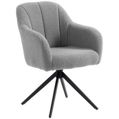 Grey 360 Degree Swivel Vanity Chair, Upholstered Accent Chair With Steel Legs - image 1