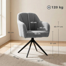 Grey 360 Degree Swivel Vanity Chair, Upholstered Accent Chair With Steel Legs - thumbnail 2