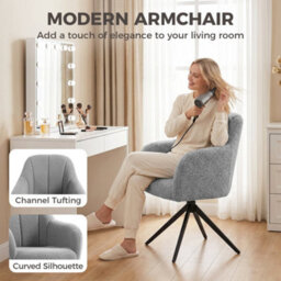 Grey 360 Degree Swivel Vanity Chair, Upholstered Accent Chair With Steel Legs - thumbnail 6