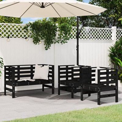 Walplus 3 Piece Garden Lounge Set Black Solid Wood Pine - image 1