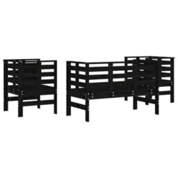 Walplus 3 Piece Garden Lounge Set Black Solid Wood Pine - thumbnail 6