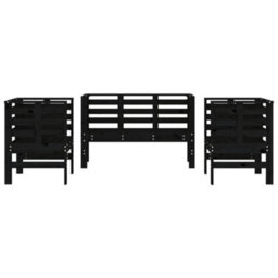 Walplus 3 Piece Garden Lounge Set Black Solid Wood Pine - thumbnail 4
