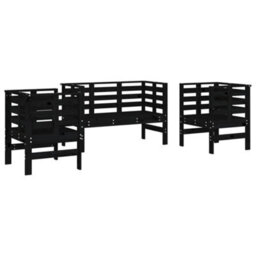 Walplus 3 Piece Garden Lounge Set Black Solid Wood Pine - thumbnail 2