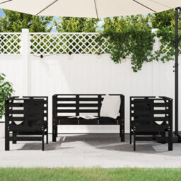 Walplus 3 Piece Garden Lounge Set Black Solid Wood Pine - thumbnail 3
