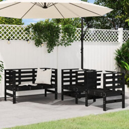 Walplus 3 Piece Garden Lounge Set Black Solid Wood Pine