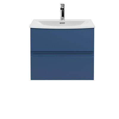Hudson Reed Urban Satin Blue Wall Hung 2 Drawer Vanity Unit And Curved Basin With Silent Close, 530 X 610 X 440 - image 1