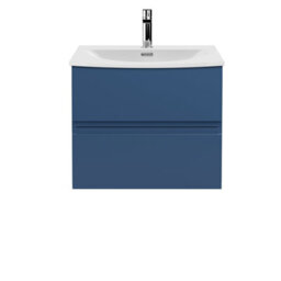 Hudson Reed Urban Satin Blue Wall Hung 2 Drawer Vanity Unit And Curved Basin With Silent Close, 530 X 610 X 440 - thumbnail 1