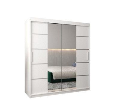 Arte Verona 04 Contemporary 2 Mirrored Sliding Door Wardrobe 9 Shelves 2 Rails White Matt (H)2000mm (W)1800mm (D)620mm - image 1