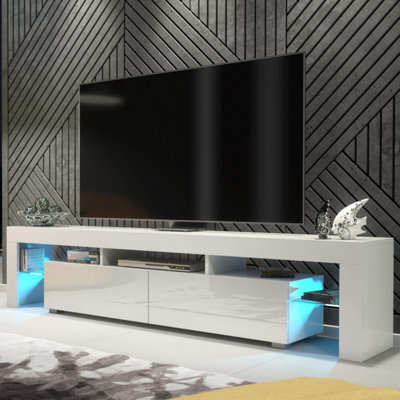 Tv Unit Nova 200Cm - White With Gloss Doors And Led Lights - image 1