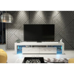 Tv Unit Nova 200Cm - White With Gloss Doors And Led Lights - thumbnail 5
