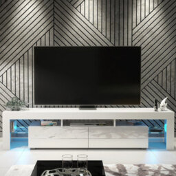 Tv Unit Nova 200Cm - White With Gloss Doors And Led Lights - thumbnail 4