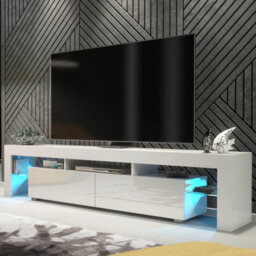 Tv Unit Nova 200Cm - White With Gloss Doors And Led Lights - thumbnail 1