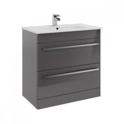 Clifton Bathroom 2-Drawer Floor Standing Vanity Unit With Ceramic Basin 800mm Wide - Storm Grey Gloss  - Brassware Not Included - thumbnail 1