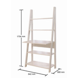 Timber Art Design Riva Ladder Bookcase With 5 Tier Shelves & Overhanging Desk Shelf In White - thumbnail 4