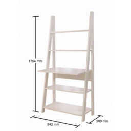 Timber Art Design Riva Ladder Bookcase With 5 Tier Shelves & Overhanging Desk Shelf In White - thumbnail 5