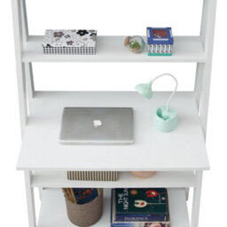 Timber Art Design Riva Ladder Bookcase With 5 Tier Shelves & Overhanging Desk Shelf In White - thumbnail 2